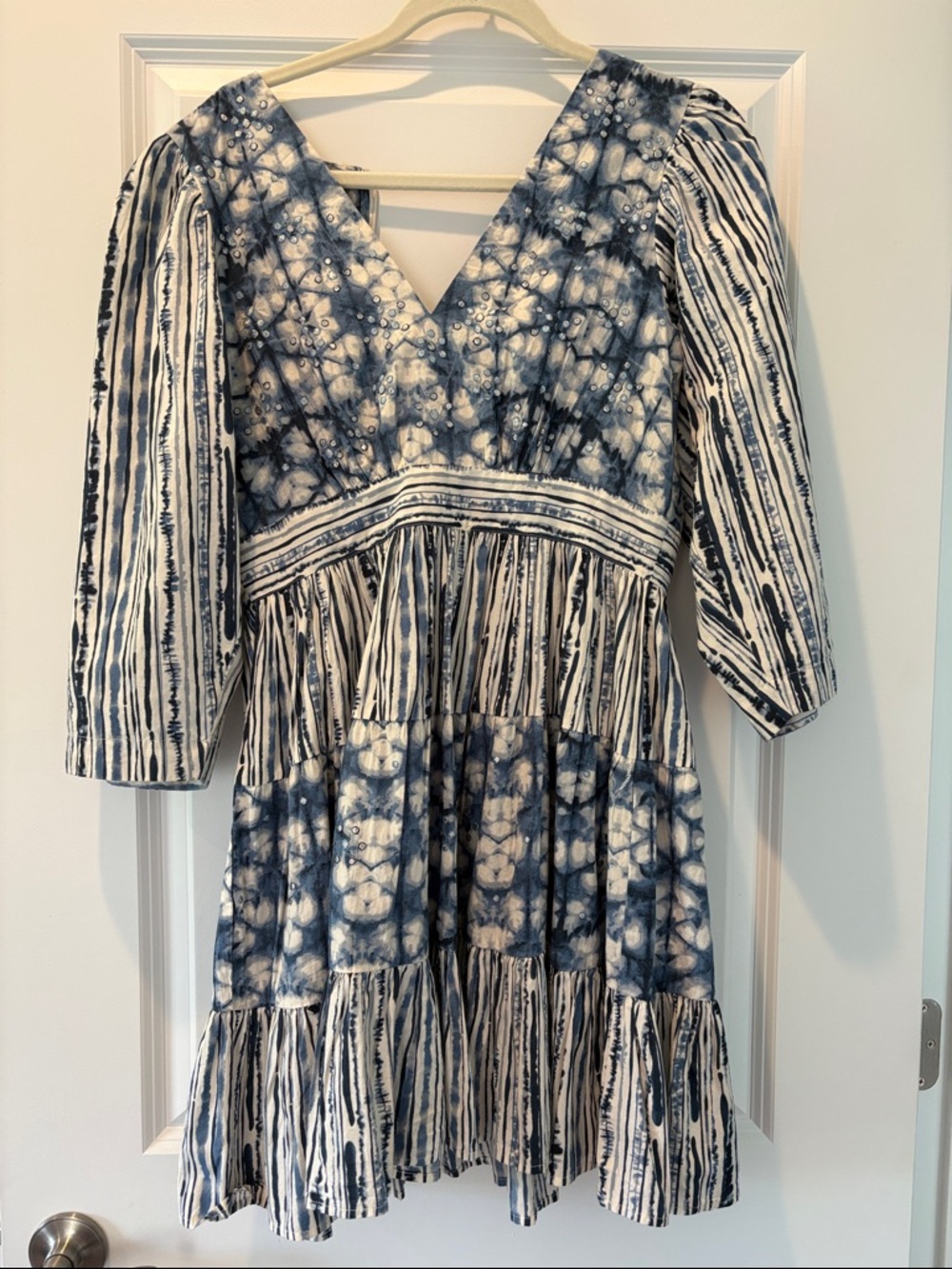 Indigo Tie-Dye Tiered V-Neck Dress